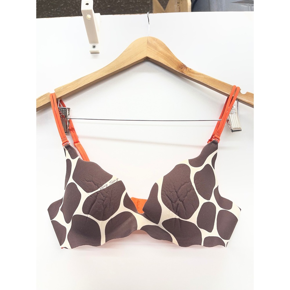 Victorias Secret Very Sexy Secret Embrace Giraffe Print Push-Up Bra 34B Orange